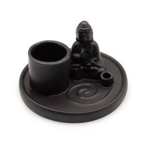 Ceramic matt black Buddha incense plate for a minimalist display.