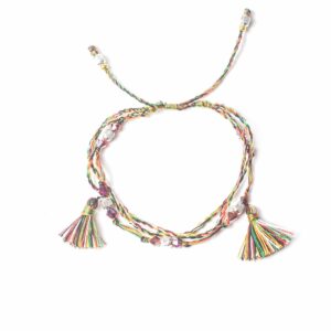 Temple String Bracelet featuring silver beads and adjustable design.