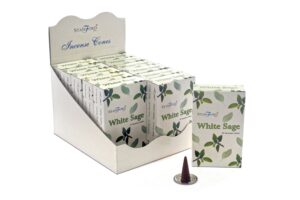 Stamford Premium White Sage Incense Cones with metal holder for relaxation.