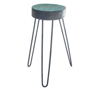 Albasia wood plant stand featuring turquoise and gold detailing.