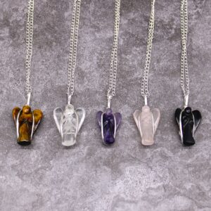 Rock Quartz Guardian Angel Pendant with intricate detailing.
