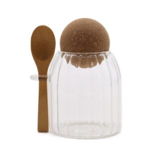 Ribbed bamboo glass jar with spoon, perfect for home fragrance and gifting.