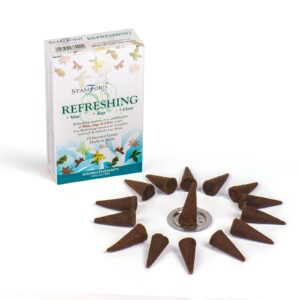 A selection of refreshing incense cones in various colours and shapes.