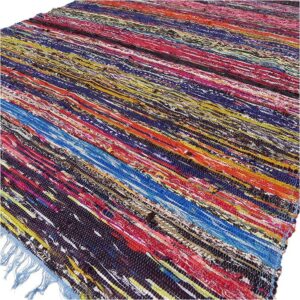 Luxury blue rag rug measuring 153 x 90cm, perfect for home decor.