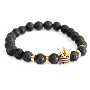 Gold crown and lava stone bracelet showcasing unique boho design.