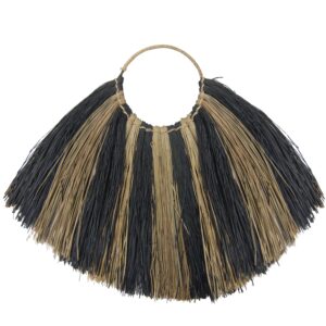 Large seagrass fan wall decor in zebra pattern, handmade by artisans.