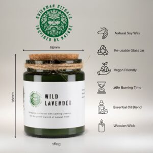 Greenman Woodwick Soy Candle in green glass jar with sage and mintwood scent