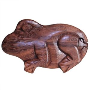 Handmade Sheesham wood Bali Magic Box featuring a frog design.