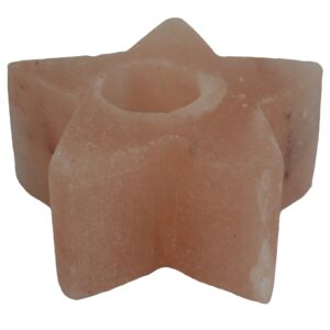 Unique Himalayan salt candle holder shaped like a star, showcasing natural cracks and veins.