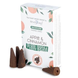 Backflow incense cones with apple and cinnamon fragrance for a calming atmosphere.