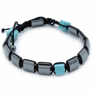 Magnetic Hematite Shamballa Bracelet featuring turquoise cuboids and black design.
