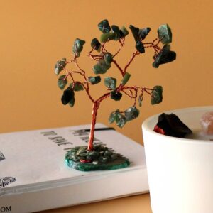 Gemstone tree featuring green aventurine stones on a green agate base.
