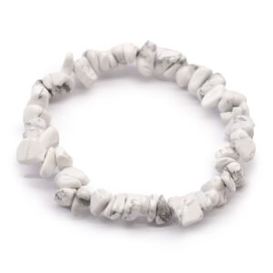 Stylish white jasper chipstone bracelet on a neutral background.