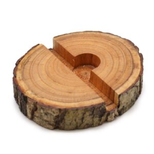 Natural wooden phone holder designed for hands-free use on any surface.