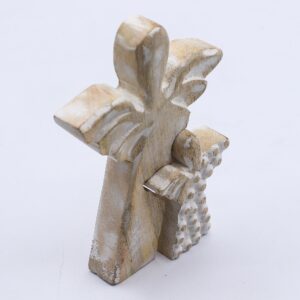 Beautifully carved whitewash angel figurine with a smaller angel sheltered beneath.