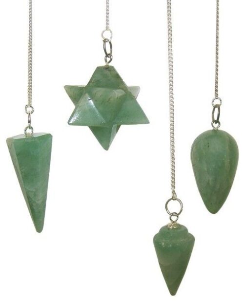 Green Aventurine magic pendulum with silver chain and gemstone bead