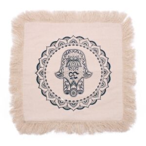 Green Hamsa Mandala cushion with intricate design for home decor.