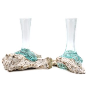 Medium molten glass vase on whitewash wood, perfect for home decor.