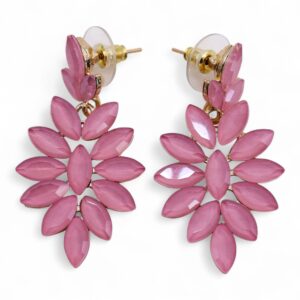 Elegant soft pink vintage glass long drop earrings with stainless steel accents.