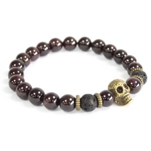 Bronze skull and bloodstone gemstone bracelet with a unique boho design.
