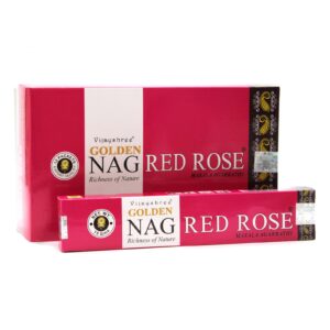 Golden Nag Red Rose incense sticks in a decorative packaging.