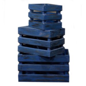 Set of three wooden storage crates in a soft bluewash finish.