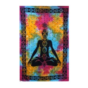 Handmade cotton bedspread featuring a Chakra Buddha design, perfect for home decor.