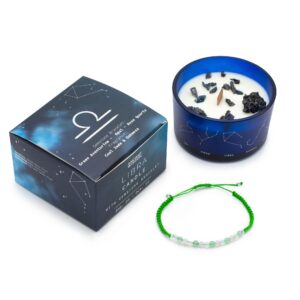 Zodiac Crystal Candle with Gemstone Bracelet for Libra in soothing jade and oakmoss fragrance.