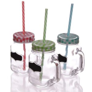 Vintage green drinking jar with lid and straw, perfect for parties and gifts.