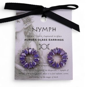 Delicate lilac loop earrings in vintage glass and stainless steel.