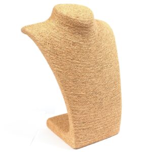 Natural polyurethane necklace display stand in coffee colour showcasing jewellery.