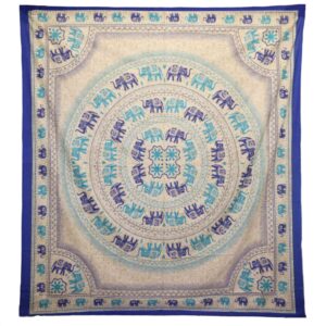 Elephant mandala wall hanging in blue tones for home decor.