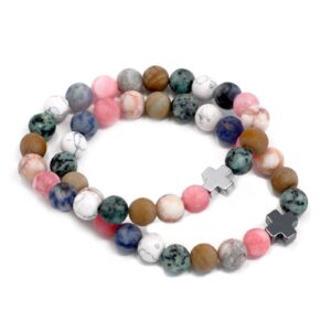 Set of two rainbow gemstone friendship bracelets with a stretchy design.