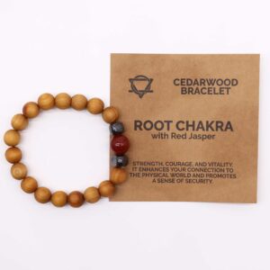 Cedarwood Root Chakra Bangle with Red Jasper and cedarwood beads