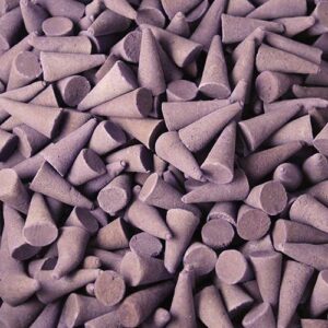 Lavender incense cones in vibrant colours for a calming atmosphere.