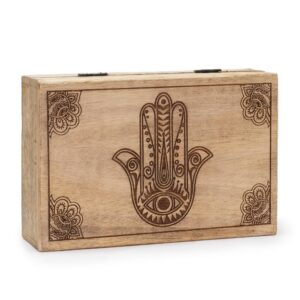 Black engraved Hamsa design on a big rectangle box for thoughtful gifting.