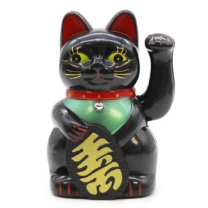 Black Money Cat figurine waving to attract good fortune and wealth.
