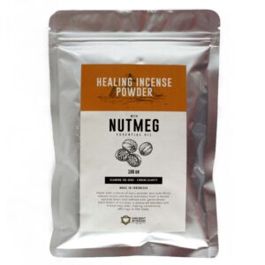Nutmeg incense powder in a decorative holder, creating a calming atmosphere.