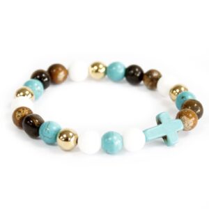 Turquoise cross and royal beads gemstone bracelet with a boho style.