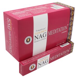 Golden Nag meditation incense sticks for a calming atmosphere.