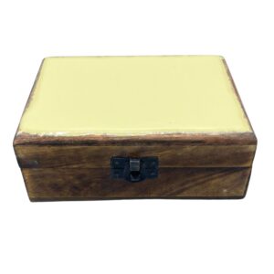 Medium ceramic glazed wood box in concrete finish, perfect for storage.