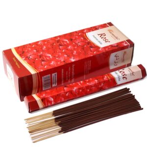 Aromatika Charcoal Free Hex Incense sticks in Rose fragrance, elegantly displayed.