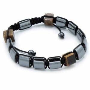 Stylish Magnetic Hematite Shamballa Bracelet with Tiger Eye Cuboids