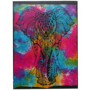 Vibrant cotton wall art featuring an elephant design with rich colours.
