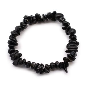 Stylish black agate chipstone bracelet on a neutral background.