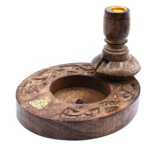 Mango wood backflow burner featuring a brass Buddha design for calming spaces.