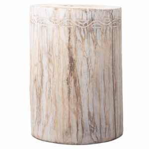 Whitewashed tribal stool or table made from Albasia wood.