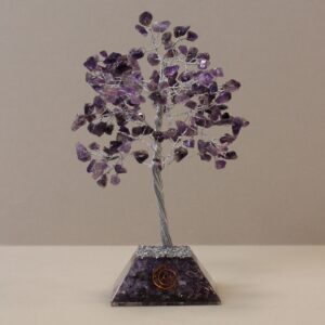 Amethyst gemstone tree with an organite base, perfect for home decor.