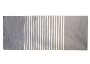 Grey Indian cotton rug, perfect for yoga or home decor, 70x170cm size.