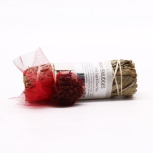 Smudge stick made with white sage and clove for cleansing and fragrance.
